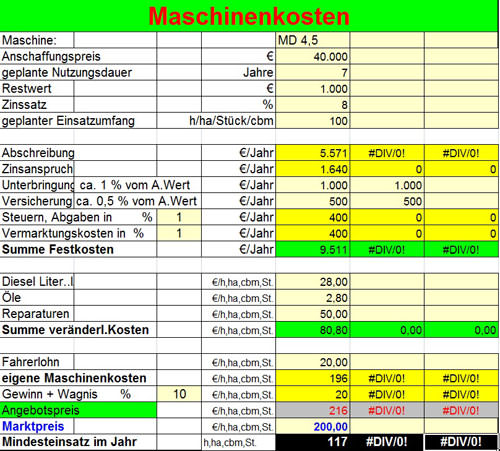 Screenshot des Excel-Programmes